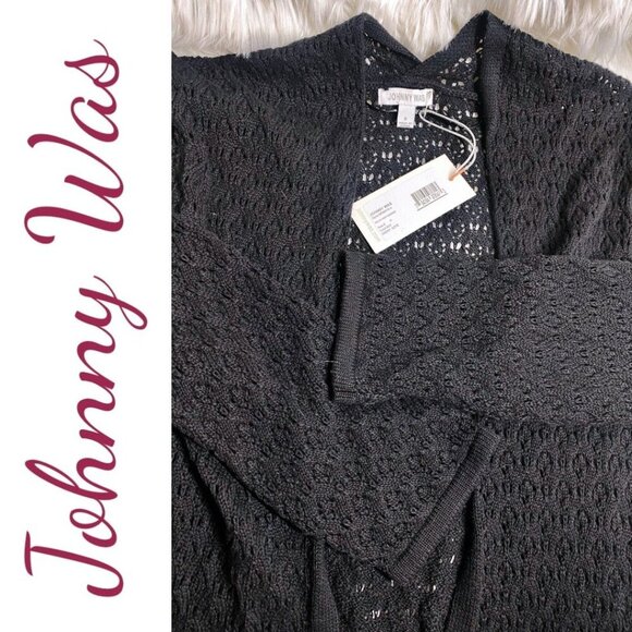 NWT JOHNNY WAS SELAH OPEN KNIT TIE FRONT DUSTER SWEATER BLACK, SMALL - Picture 9 of 10